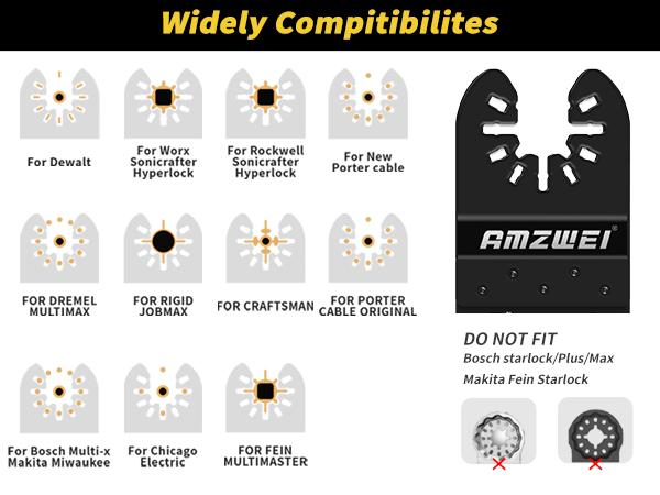 AMZWEI 100PCS Oscillating Tool Blades, Titanium & HCS Oscillating Saw Blades for Metal/Wood/Plastic Cutting, Curved Edge Multi Tool Blades Compatible with Dewalt Bosch Milwaukee Ryobi SummerWins