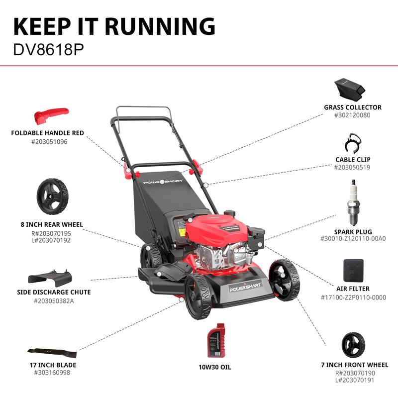 Cortacésped a gasolina PowerSmart, motor de 144 cc y 18 pulgadas, modelo de empuje 2 en 1 / 3 en 1, aceite incluido, uso rudo, para jardines pequeños y grandes (DV8618C/DV8618P)