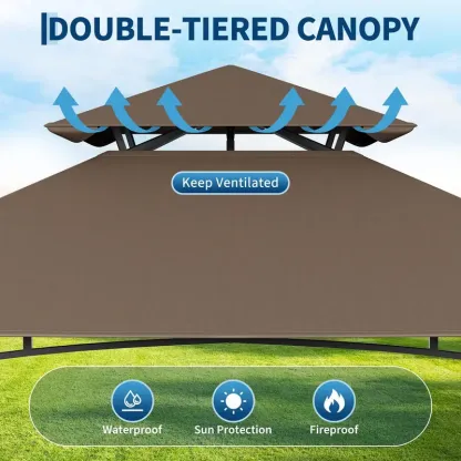 Cenador para barbacoas Gaomon de 8 x 5 pies — Toldo parasol para patio exterior con techo ventilado de doble nivel, toldos laterales dobles ajustables, 2 estantes prácticos, ganchos, gancho para luz de techo, patas reforzadas y estructura de acero resiste