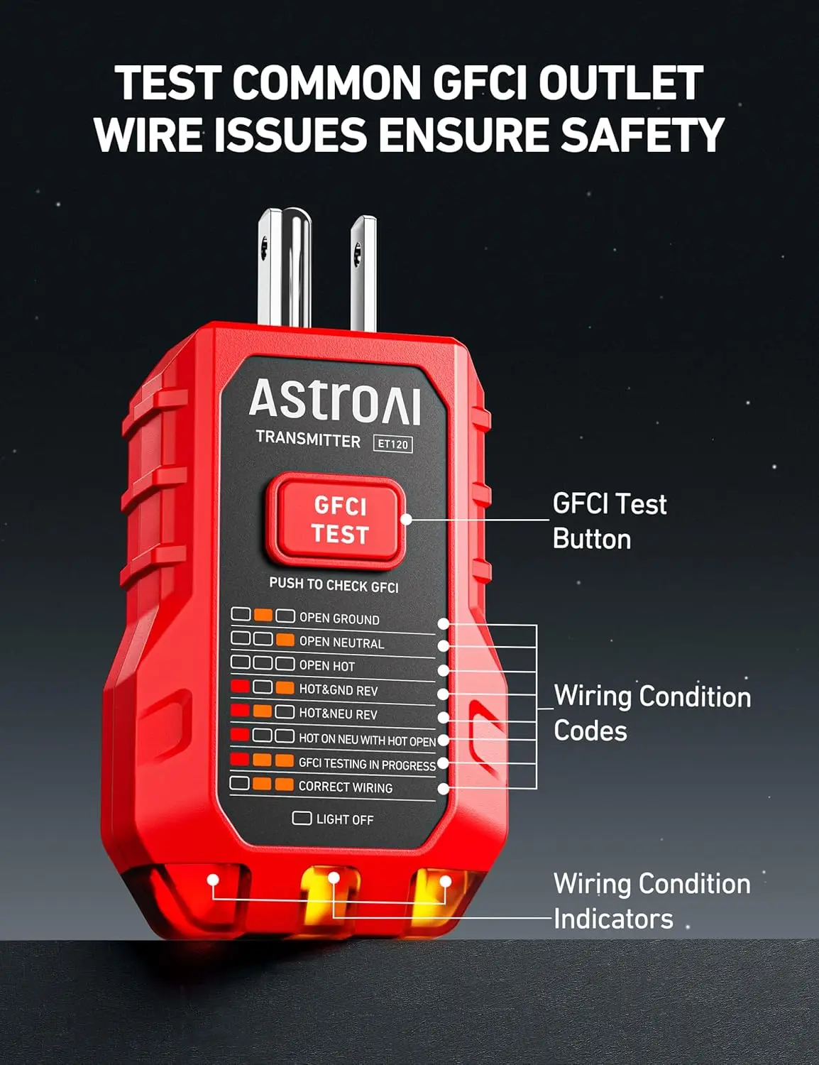 Localizador de disyuntores AstroAI con probador de enchufes GFCI