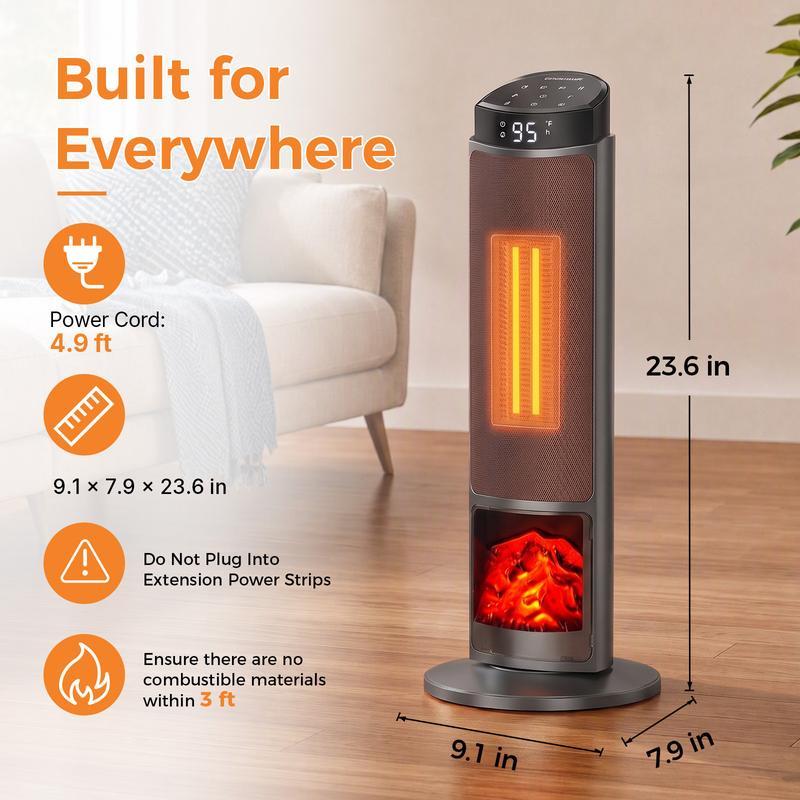 Calefactor Sweetcrispy de 23 pulgadas, calefactor eléctrico de 1500 W con temporizador de 12 horas, 4 modos, oscilación de 70°, termostato (50-95 °F), calentamiento rápido y bloqueo de seguridad para niños.