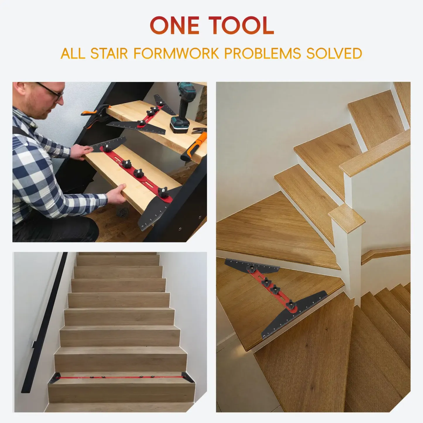 Herramienta de plantilla para peldaños de escalera GJAHSH de aleación de aluminio – Guía de medición profesional ajustable – Herramienta de precisión para carpintería (escaleras, contrahuellas y estantes) – Herramienta de trazado para mejoras del hogar