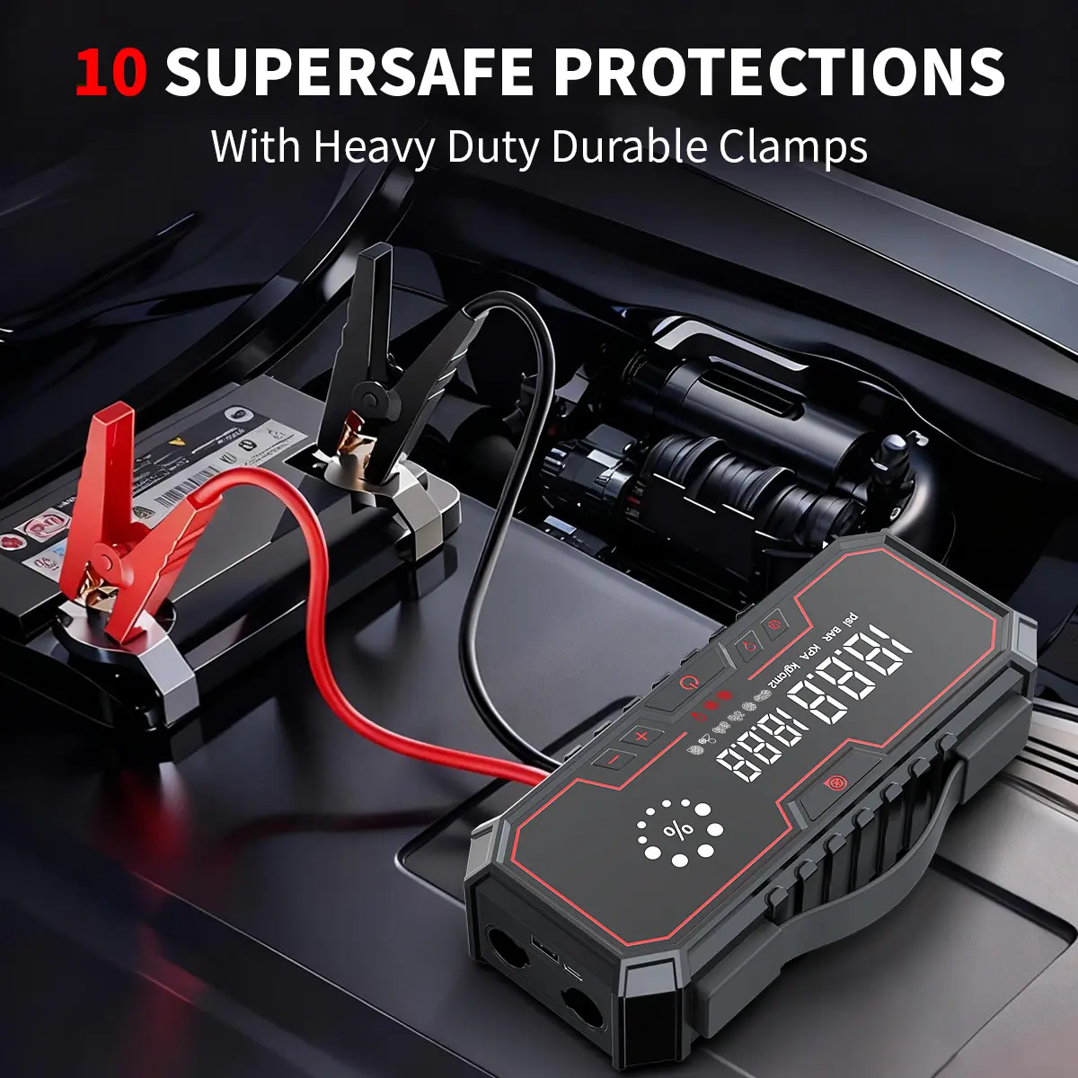 Arrancador de batería portátil para coche Kapeezi de 12 V, batería externa (power bank) de 18 000 mAh, inflador de neumáticos de 160 PSI, luz LED, kit de herramientas para coche; accesorio esencial para automóviles.