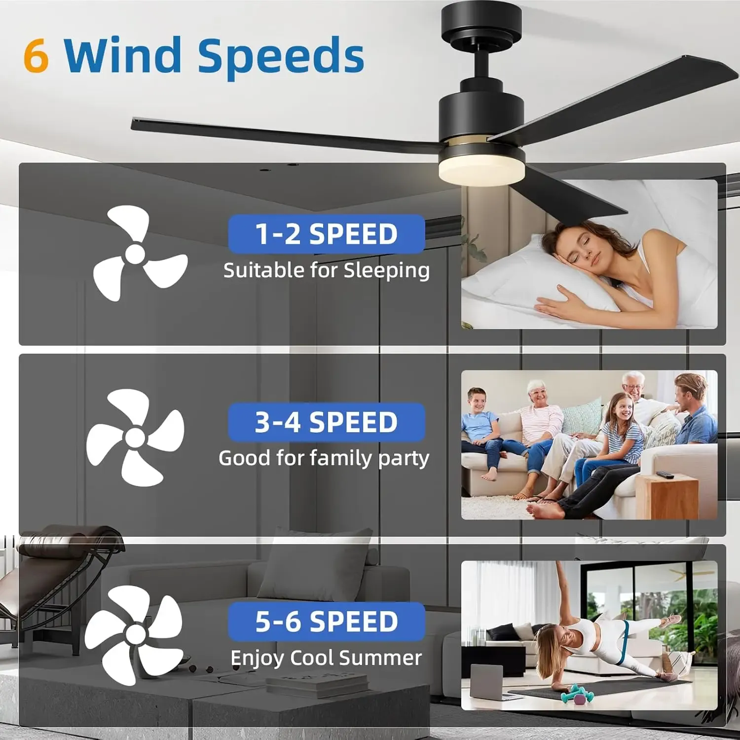 Ventilador de techo de perfil bajo de 52 pulgadas con luz y control remoto