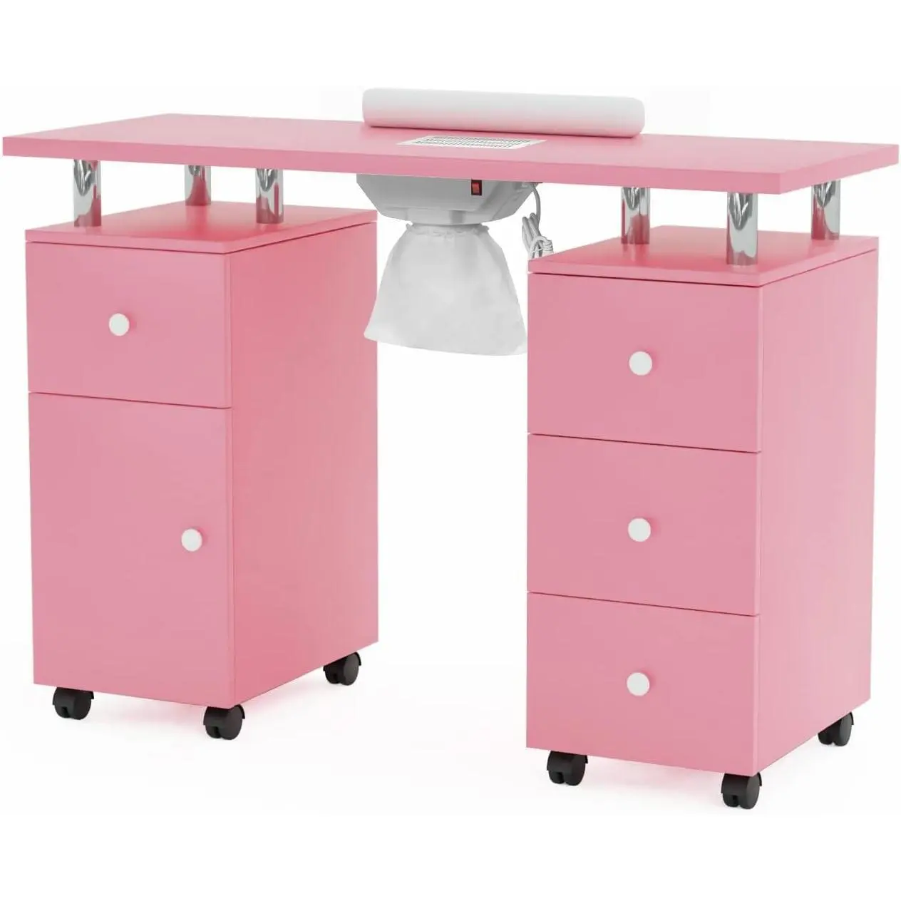Mesa de manicura OmySalon con colector de polvo y ruedas con bloqueo