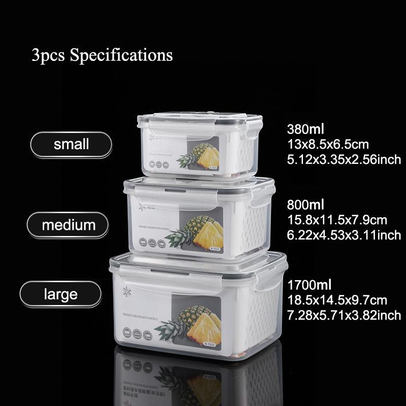 Organizadores de almacenamiento para refrigerador (juego de 3 o 5 piezas): Recipientes apilables de plástico transparente con colador extraíble; herméticos, aptos para lavavajillas y microondas; mantienen frescas por más tiempo las frutas y verduras.