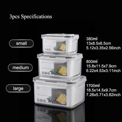 Organizadores de almacenamiento para refrigerador (juego de 3 o 5 piezas): Recipientes apilables de plástico transparente con colador extraíble; herméticos, aptos para lavavajillas y microondas; mantienen frescas por más tiempo las frutas y verduras.