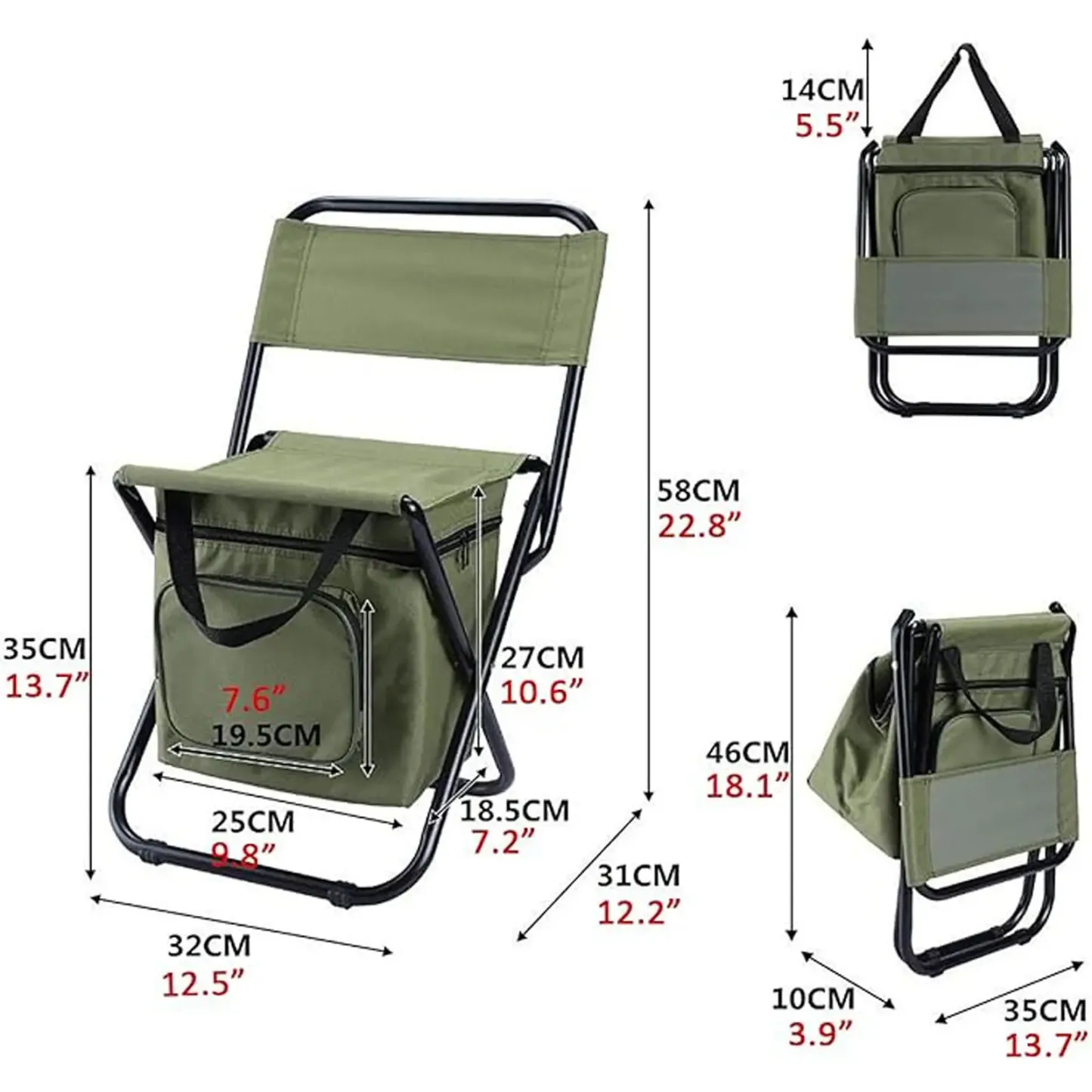Silla de pesca portátil con bolsa térmica, taburete de pesca compacto, silla de camping plegable y compacta, silla para exteriores de resistente tela Oxford, soporta hasta 440 libras (aprox. 200 kg); ideal para viajes, acampada, caza y senderismo.