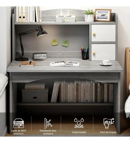Escritorio Para Computadora Heaimo 100x48x120cm Con Librero Integrado Y Gabinetes De Almacenamiento Mesa De Oficina Home Office Escritorio De Estudio Con Estantes Organizadores Multifuncional Gris