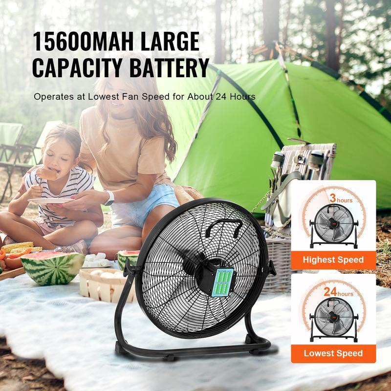 Ventilador inalámbrico VEVOR de 16 pulgadas: ventilador personal portátil y silencioso para el hogar o la oficina, con cabezal pivotante manual de 360 ​​grados, regulación de velocidad continua, alta velocidad y funcionamiento inalámbrico; ventilador de s