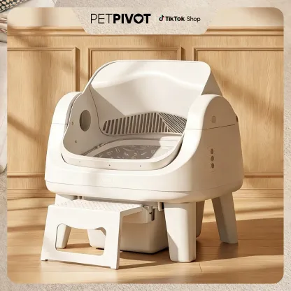 PetPivot AutoScooper 12 Lite – Arenero autolimpiable para gatos de diseño abierto – Cajón de residuos sellado, incluye bolsas de basura y escalón de acceso – SummerVibes petlovers