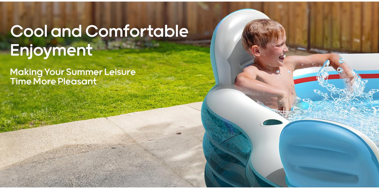 QPAU Inflatable Swimming Pool, Full-Sized Blow Up Pools with Seats and Backrests, Kiddie Pool for Outdoor & Backyard, for Family Summer Time Fun, Jelly Blue QPAU Inflatable Swimming Pool, Full-Sized Blow Up Pools with Seats and Backrests, Kiddie Pool for Outdoor & Backyard, for Family Summer Time Fun, Jelly Blue
