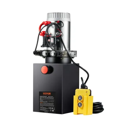 Bomba hidráulica VEVOR, unidad de potencia hidráulica de 6 cuartos de galón, bomba de doble efecto para remolque volquete, caudal de 0,91 GPM, presión máxima de alivio de 3200 PSI, bomba hidráulica de 12 V CC para remolque volquete y elevación de vehículo