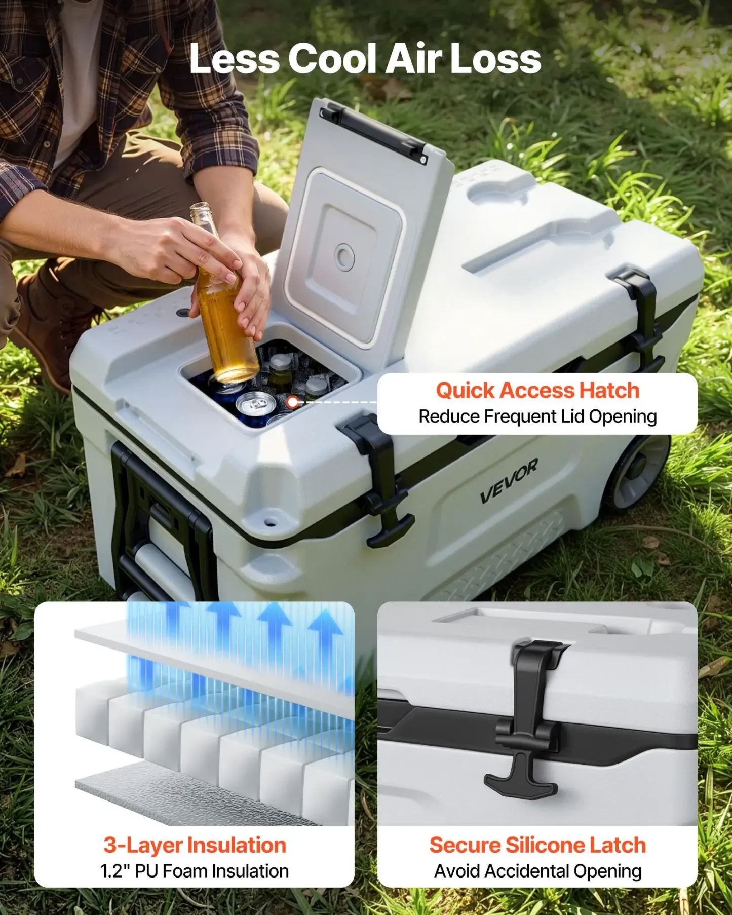 Nevera rígida VEVOR, nevera portátil con ruedas de 52 cuartos (aprox. 49 L), resistente a fugas y capaz de mantener el contenido frío durante 48 horas; arcón aislado con excelente retención de hielo, ultraligera e ideal para picnics al aire libre, barbaco