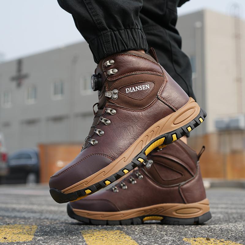 Botas de trabajo indestructibles, calzado de seguridad para hombre con puntera de acero, zapatillas resistentes a perforaciones, calzado de trabajo antideslizante, botas protectoras con hebilla giratoria, calzado para la construcción.