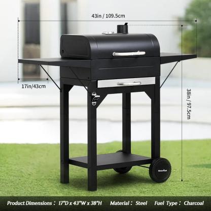 Barbacoa de carbón MASTER COOK con dos mesas laterales, área de cocción de 332 pulgadas cuadradas; parrilla y ahumador para exteriores, ideal para camping, patio, jardín, fiestas y picnics (color negro).