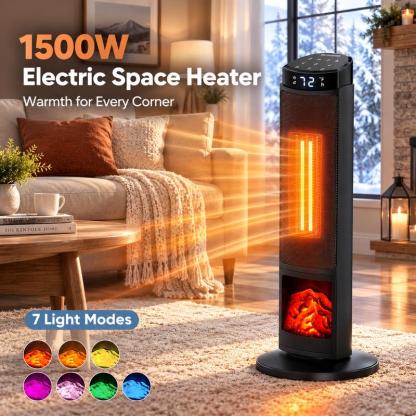Calefactor Sweetcrispy de 23 pulgadas, calefactor eléctrico de 1500 W con temporizador de 12 horas, 4 modos, oscilación de 70°, termostato (50-95 °F), calentamiento rápido y bloqueo de seguridad para niños.