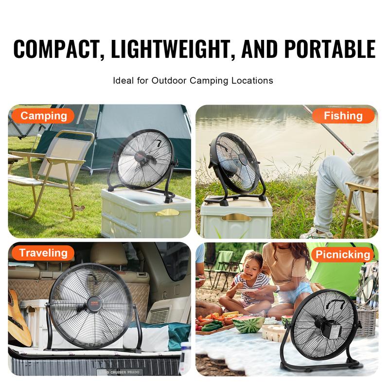 Ventilador inalámbrico VEVOR de 16 pulgadas: ventilador personal portátil y silencioso para el hogar o la oficina, con cabezal pivotante manual de 360 ​​grados, regulación de velocidad continua, alta velocidad y funcionamiento inalámbrico; ventilador de s