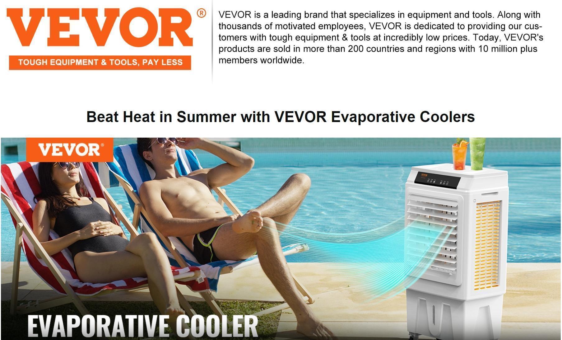 【Summerfinds】VEVOR Evaporative Air Cooler, 3100 CFM, 135&deg; Oscillating Swamp Cooler with Adjustable 3 Speeds and 12 H Timer, 9 Gal Portable Air Cooler for 950 Sq.ft, Indoor/Outdoor Use
