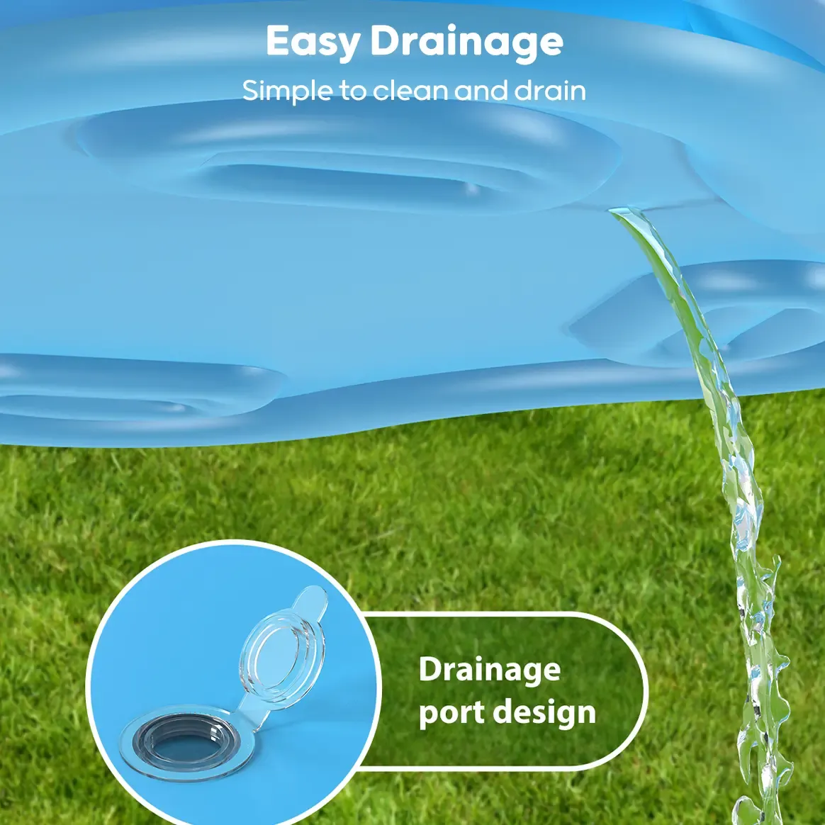 Piscina inflable QPAU, piscina inflable de tamaño completo con asientos y respaldos, piscina infantil para exteriores y jardín, para la diversión familiar en verano, color azul (Jelly Blue).