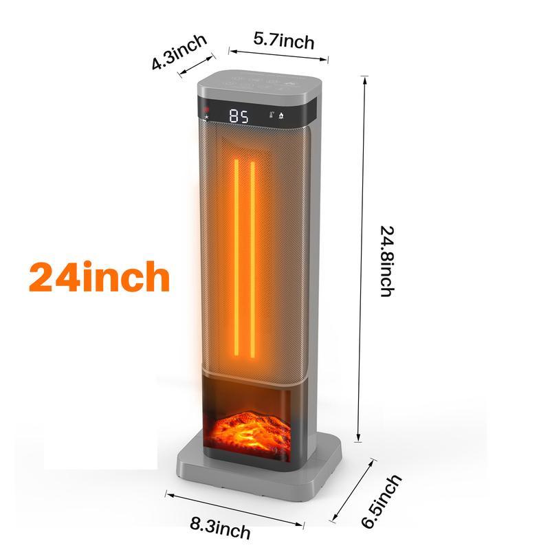Calefactor Sweetcrispy de 23 pulgadas, calefactor eléctrico de 1500 W con temporizador de 12 horas, 4 modos, oscilación de 70°, termostato (50-95 °F), calentamiento rápido y bloqueo de seguridad para niños.