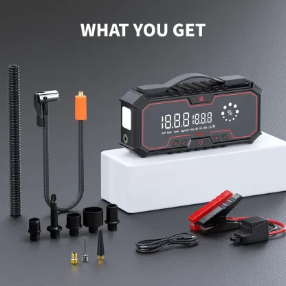 Arrancador de batería portátil para coche Kapeezi de 12 V, batería externa (power bank) de 18 000 mAh, inflador de neumáticos de 160 PSI, luz LED, kit de herramientas para coche; accesorio esencial para automóviles.