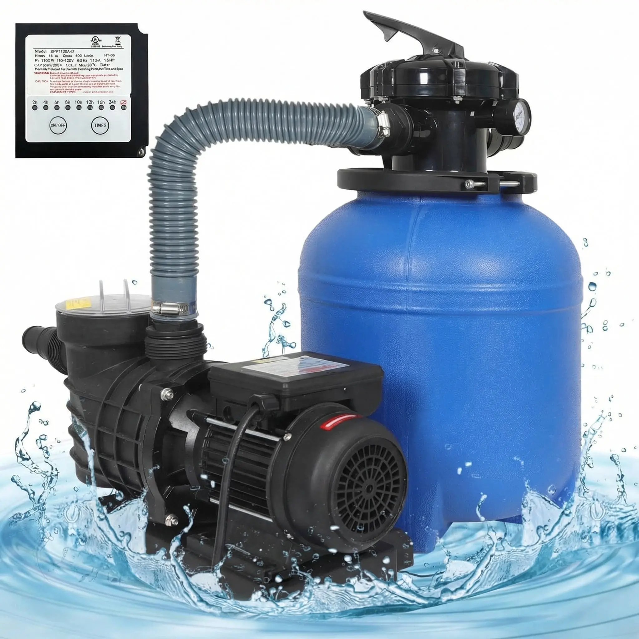 Bomba con filtro de arena de 12 pulgadas y 1/2 HP para piscinas elevadas