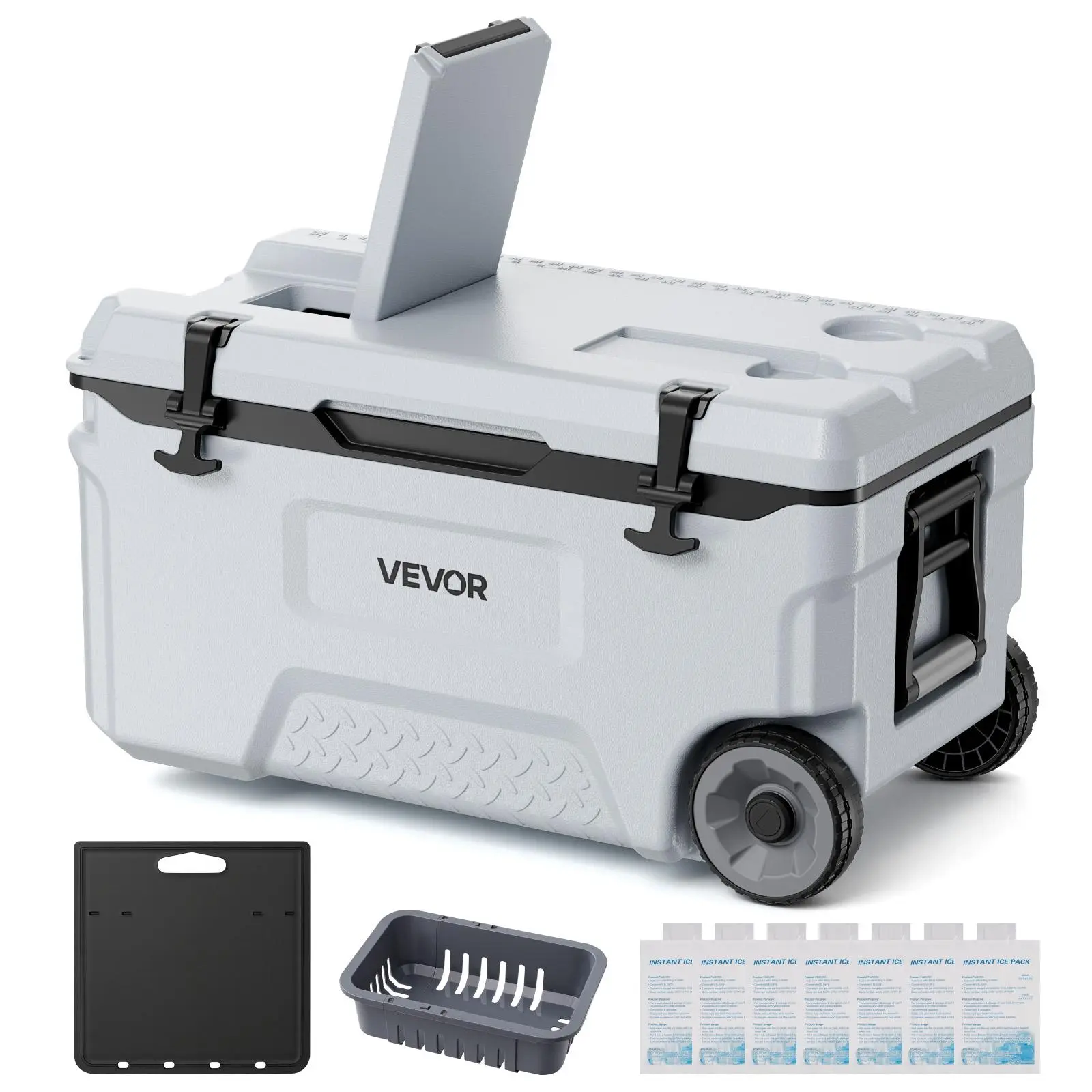 Nevera rígida VEVOR, nevera portátil con ruedas de 52 cuartos (aprox. 49 L), resistente a fugas y capaz de mantener el contenido frío durante 48 horas; arcón aislado con excelente retención de hielo, ultraligera e ideal para picnics al aire libre, barbaco