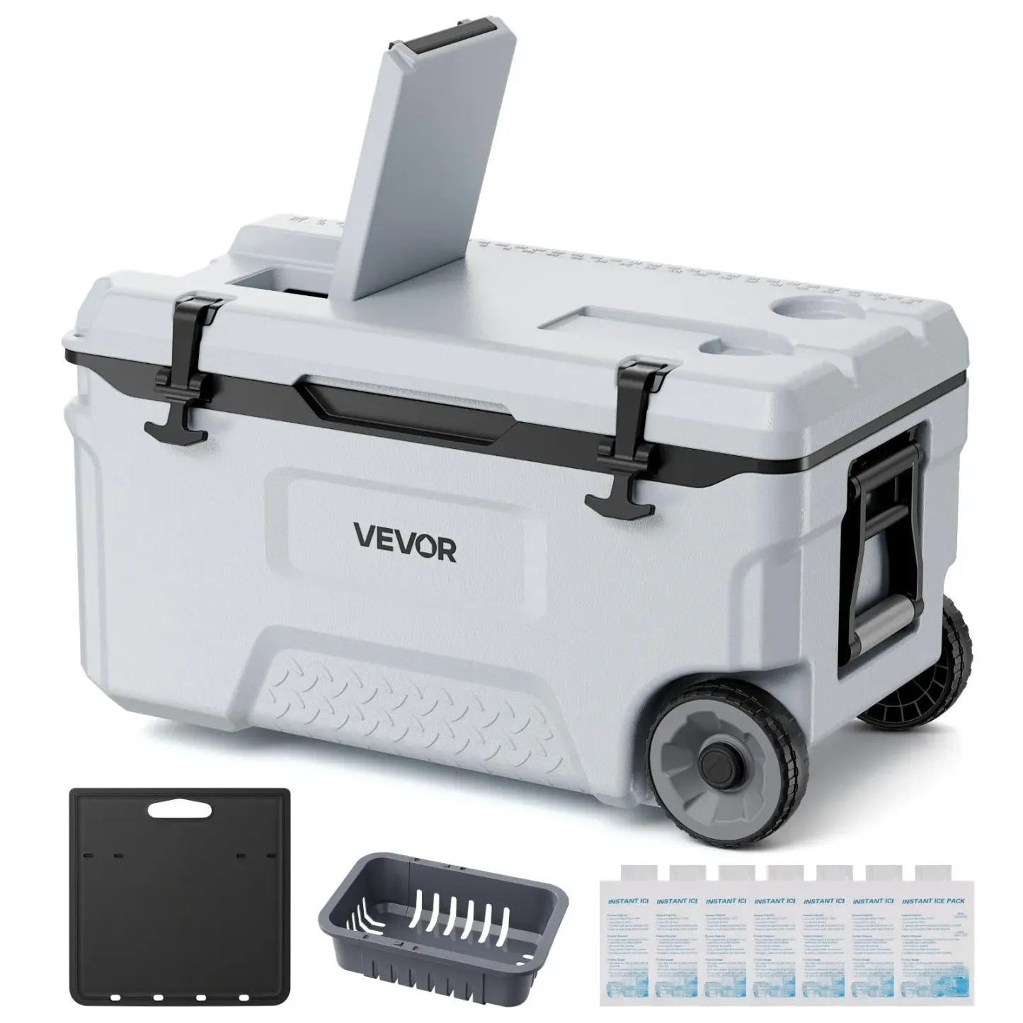 Nevera rígida VEVOR, nevera portátil con ruedas de 52 cuartos (aprox. 49 L), resistente a fugas y capaz de mantener el contenido frío durante 48 horas; arcón aislado con excelente retención de hielo, ultraligera e ideal para picnics al aire libre, barbaco