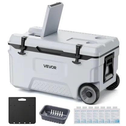 Nevera rígida VEVOR, nevera portátil con ruedas de 52 cuartos (aprox. 49 L), resistente a fugas y capaz de mantener el contenido frío durante 48 horas; arcón aislado con excelente retención de hielo, ultraligera e ideal para picnics al aire libre, barbaco
