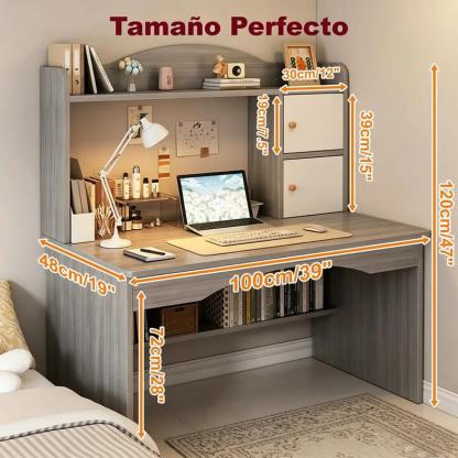 Escritorio Para Computadora Heaimo 100x48x120cm Con Librero Integrado Y Gabinetes De Almacenamiento Mesa De Oficina Home Office Escritorio De Estudio Con Estantes Organizadores Multifuncional Gris