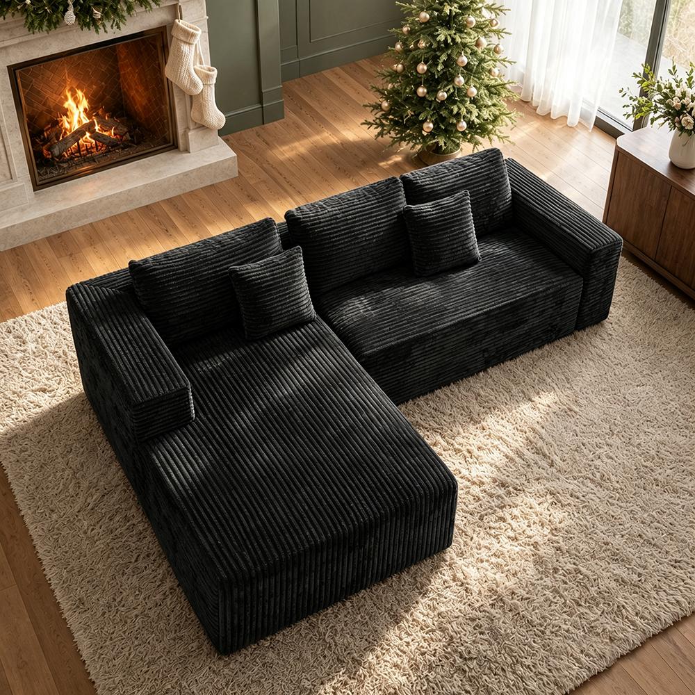 DIGWAC Modern Modular L-Shaped Recliner Sectional Upholstered Sofa - Sturdy Upgraded Independent Pocket Spring Base, Soft Corduroy Fabric, Layered Memory Sponge Padding, Deep Seat Living Room Couch, No Assembly Needed, Ships in 2 Packages, Modern Sofas, F