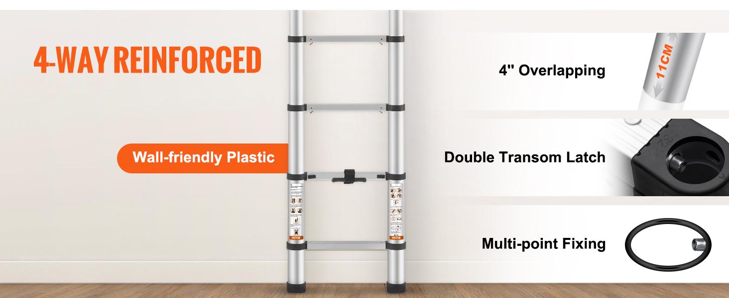 VEVOR Telescoping Ladder, Summervibes,Summervibes, Aluminum One-button Retraction Collapsible Extension Ladder, Capacity with Non-slip Feet, Portable Multi-purpose Compact Ladder for Home, RV, Loft, ANSI Liste VEVOR Telescoping Ladder, Summervibes,Summervibes, Aluminum One-button Retraction Collapsible Extension Ladder, Capacity with Non-slip Feet, Portable Multi-purpose Compact Ladder for Home, RV, Loft, ANSI Liste