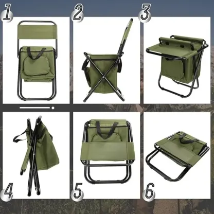 Silla de pesca portátil con bolsa térmica, taburete de pesca compacto, silla de camping plegable y compacta, silla para exteriores de resistente tela Oxford, soporta hasta 440 libras (aprox. 200 kg); ideal para viajes, acampada, caza y senderismo.
