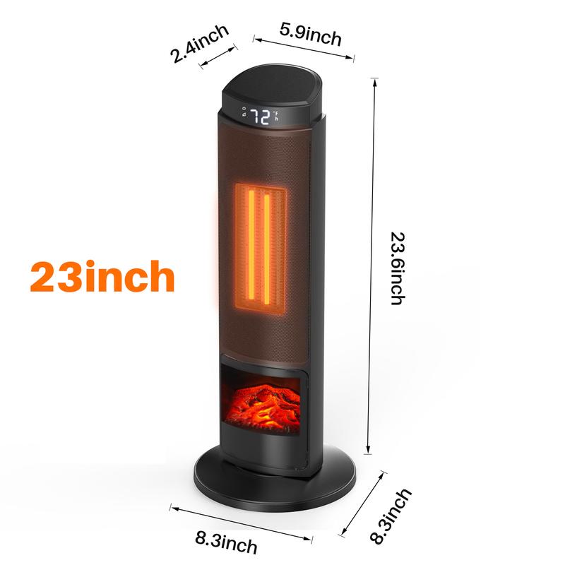 Calefactor Sweetcrispy de 23 pulgadas, calefactor eléctrico de 1500 W con temporizador de 12 horas, 4 modos, oscilación de 70°, termostato (50-95 °F), calentamiento rápido y bloqueo de seguridad para niños.