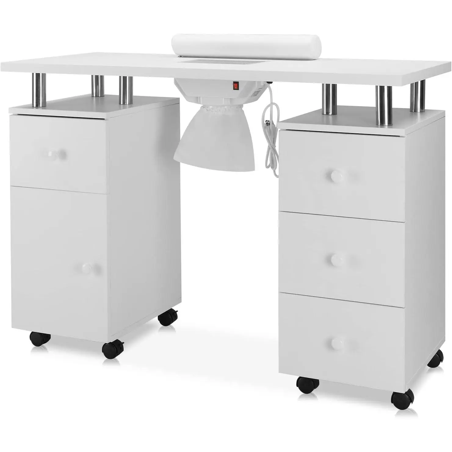 Mesa de manicura OmySalon con colector de polvo y ruedas con bloqueo
