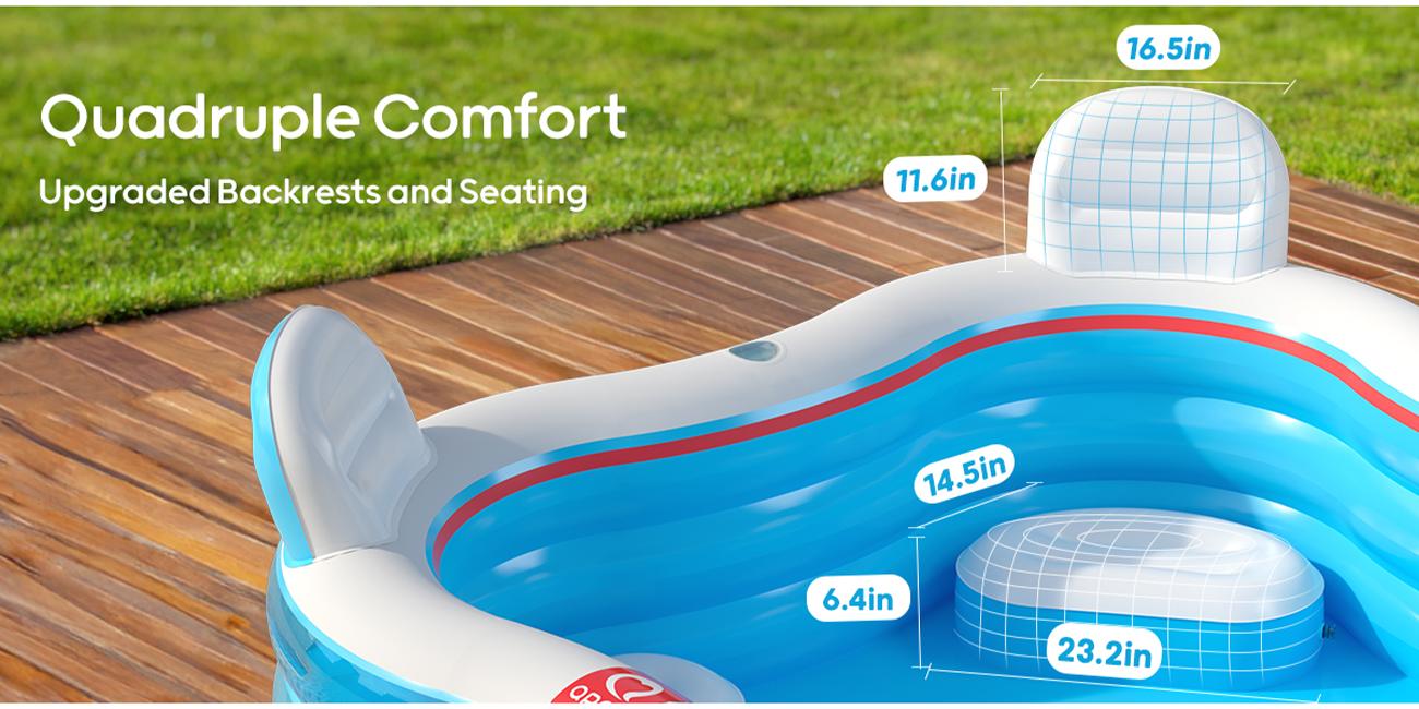 QPAU Inflatable Swimming Pool, Full-Sized Blow Up Pools with Seats and Backrests, Kiddie Pool for Outdoor & Backyard, for Family Summer Time Fun, Jelly Blue QPAU Inflatable Swimming Pool, Full-Sized Blow Up Pools with Seats and Backrests, Kiddie Pool for Outdoor & Backyard, for Family Summer Time Fun, Jelly Blue