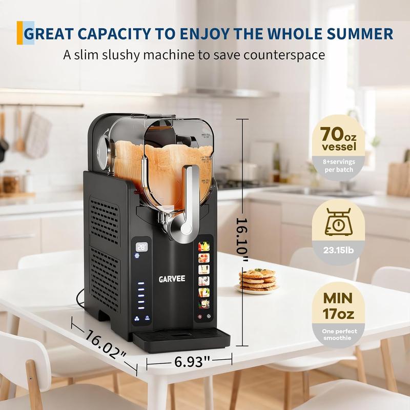 Máquina doméstica para granizados GARVEE con pantalla LED y 6 programas preestablecidos — Sin necesidad de hielo — Gran capacidad de 70 onzas para margaritas, frappés y bebidas heladas