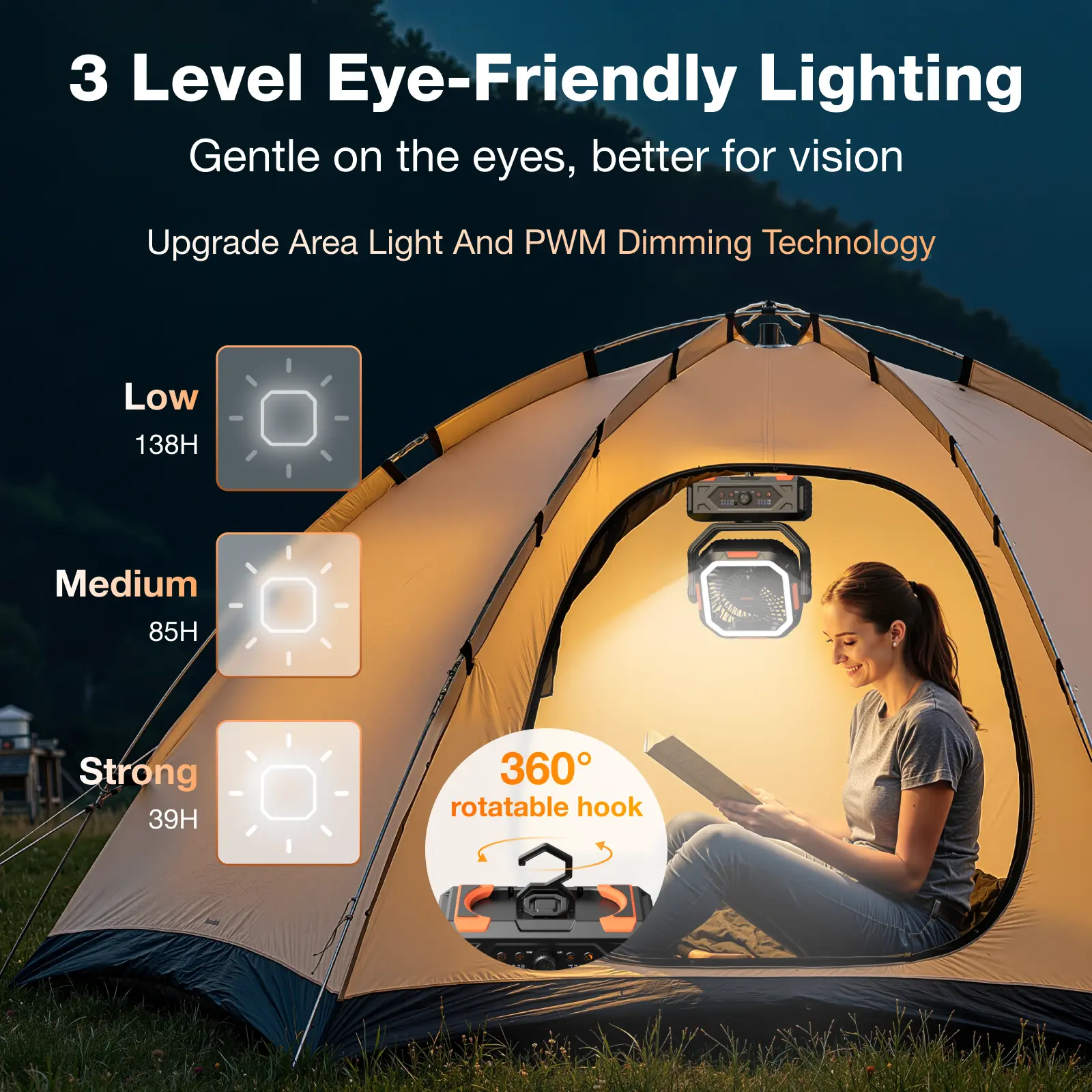 OGERY 2026 — Ventilador de camping mejorado, recargable de 30.000 mAh con luces LED y giro de 270°; ventilador de mesa oscilante con control remoto, ideal para tiendas de campaña, viajes, el hogar y actividades al aire libre — summerwins