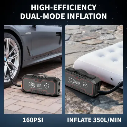 Arrancador de batería portátil para coche Kapeezi de 12 V, batería externa (power bank) de 18 000 mAh, inflador de neumáticos de 160 PSI, luz LED, kit de herramientas para coche; accesorio esencial para automóviles.