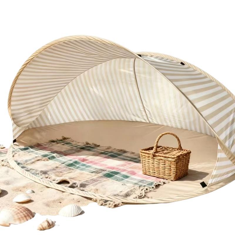 Tienda de playa desplegable sin montaje, toldo portátil de doble capa con protección solar, refugio instantáneo para pícnic, parque, acampada y uso familiar al aire libre.
