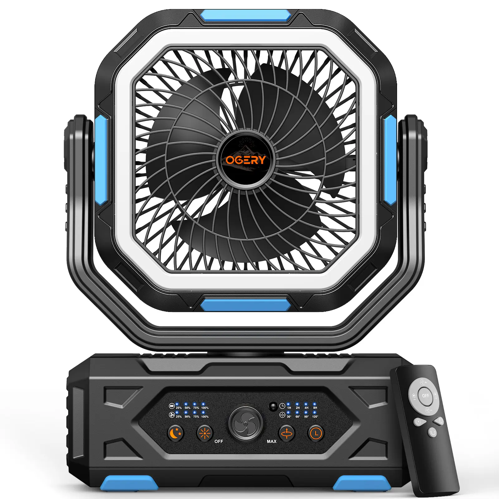 OGERY 2026 — Ventilador de camping mejorado, recargable de 30.000 mAh con luces LED y giro de 270°; ventilador de mesa oscilante con control remoto, ideal para tiendas de campaña, viajes, el hogar y actividades al aire libre — summerwins
