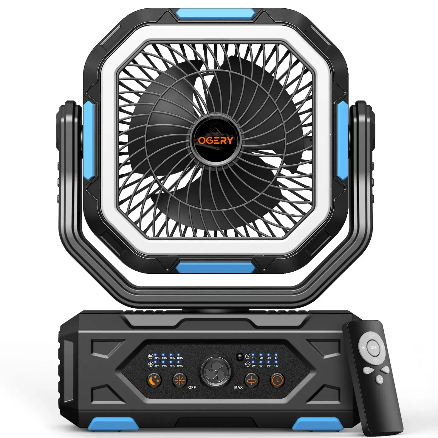 OGERY 2026 — Ventilador de camping mejorado, recargable de 30.000 mAh con luces LED y giro de 270°; ventilador de mesa oscilante con control remoto, ideal para tiendas de campaña, viajes, el hogar y actividades al aire libre — summerwins