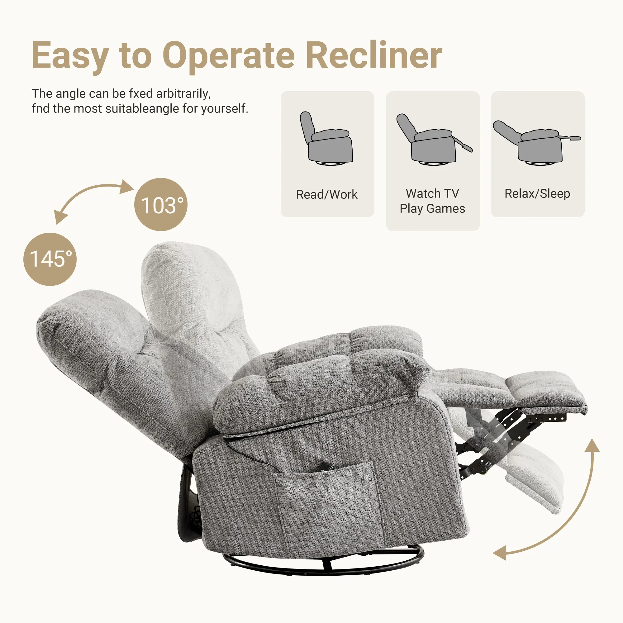 Sillón reclinable y mecedora DUMOS con masaje y calefacción