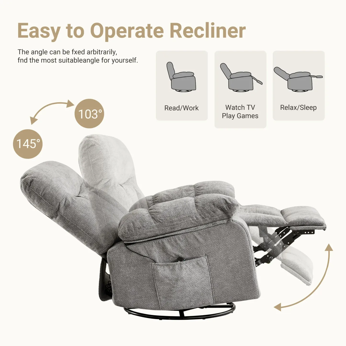 Sillón reclinable y mecedora DUMOS con masaje y calefacción