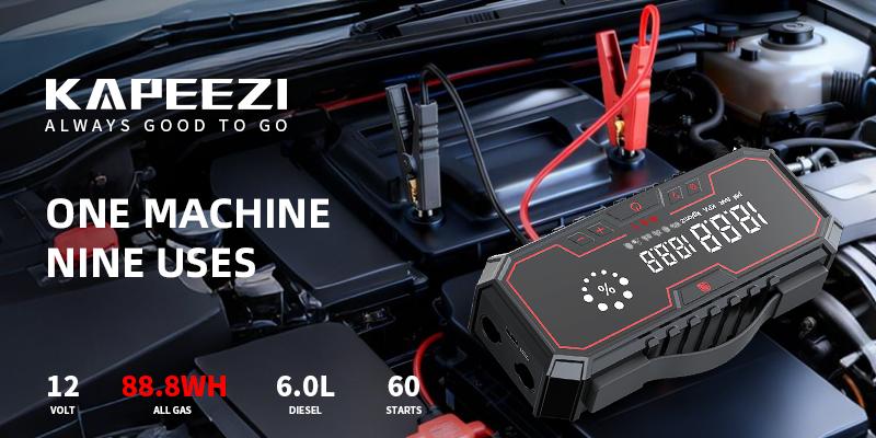 【Father's Day Gift】Kapeezi 12V Portable Emergency Car Battery Starter, 18000mAh Power Bank, 160PSI Tire Inflator, LED Light, Car Tool Kit, Automotive Essential Accessory Car Essentials