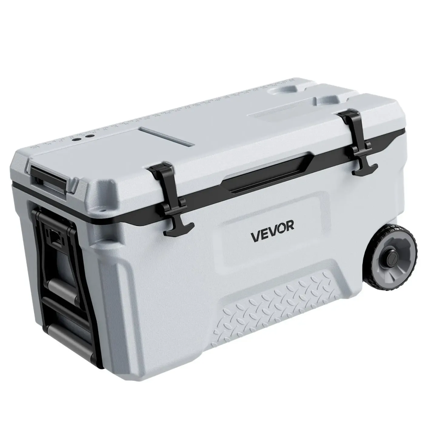 Nevera rígida VEVOR, nevera portátil con ruedas de 52 cuartos (aprox. 49 L), resistente a fugas y capaz de mantener el contenido frío durante 48 horas; arcón aislado con excelente retención de hielo, ultraligera e ideal para picnics al aire libre, barbaco