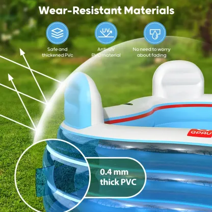 Piscina inflable QPAU, piscina inflable de tamaño completo con asientos y respaldos, piscina infantil para exteriores y jardín, para la diversión familiar en verano, color azul (Jelly Blue).