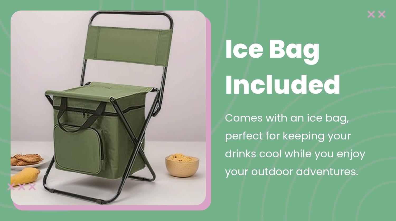 Portable Fishing Chair with Ice Bag, Fishing Chair with Cooler Bag, Compact Fishing Stool, Foldable Camping Chair Compact Foldable Camping Chair, Durable Oxford Fabric Outdoor Chair, Holds Up to 440 Lbs, Suitable Travel、 Camping 、Hunting 、Hiking