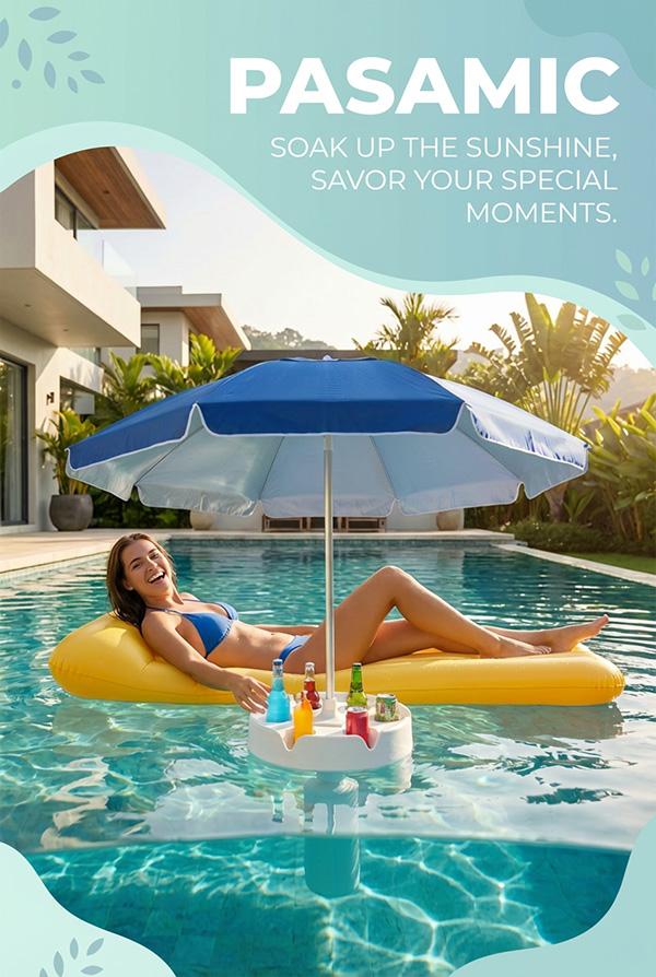 Floating Pool Umbrella with Bar and Base, Portable Pool Bar Table Umbrellas with Cup Holder & Phone Stand, Floating Poolside Shade, Included Easy Carry Bag, for Inside of Pool, Swimming Area, Lake House, Beach, #Summervibes Floating Pool Umbrella with Bar and Base, Portable Pool Bar Table Umbrellas with Cup Holder & Phone Stand, Floating Poolside Shade, Included Easy Carry Bag, for Inside of Pool, Swimming Area, Lake House, Beach, #Summervibes